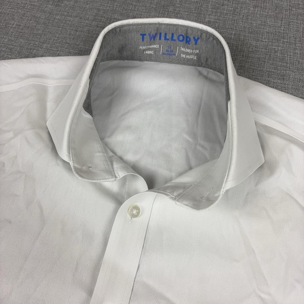 Twillory Shirt Mens 17 34/35 White Solid Slim Fit Performance Dress Long Sleeve